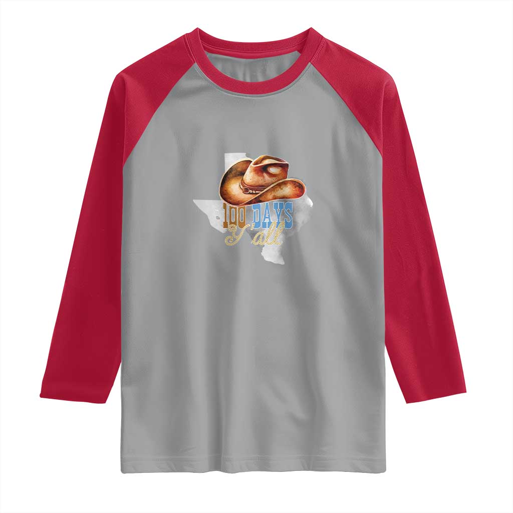 Funny 100th Day Of School Cowboy Raglan Shirt 100 Days Y'all TX map TS11 Sport Gray Red Print Your Wear