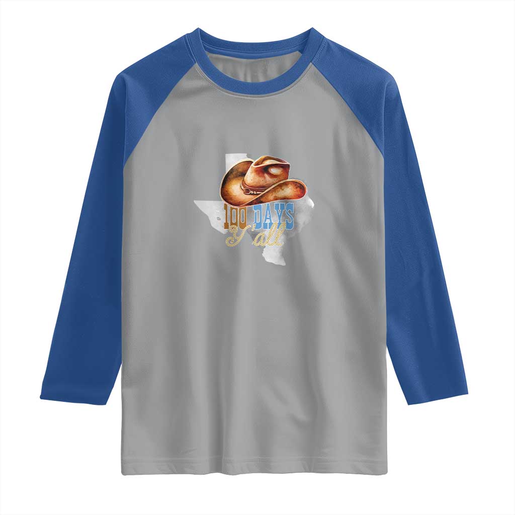 Funny 100th Day Of School Cowboy Raglan Shirt 100 Days Y'all TX map TS11 Sport Gray Royal Print Your Wear