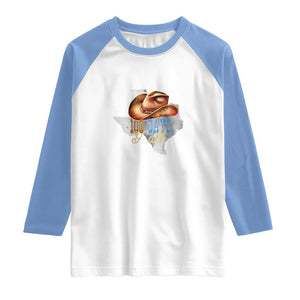 Funny 100th Day Of School Cowboy Raglan Shirt 100 Days Y'all TX map TS11 White Carolina Blue Print Your Wear