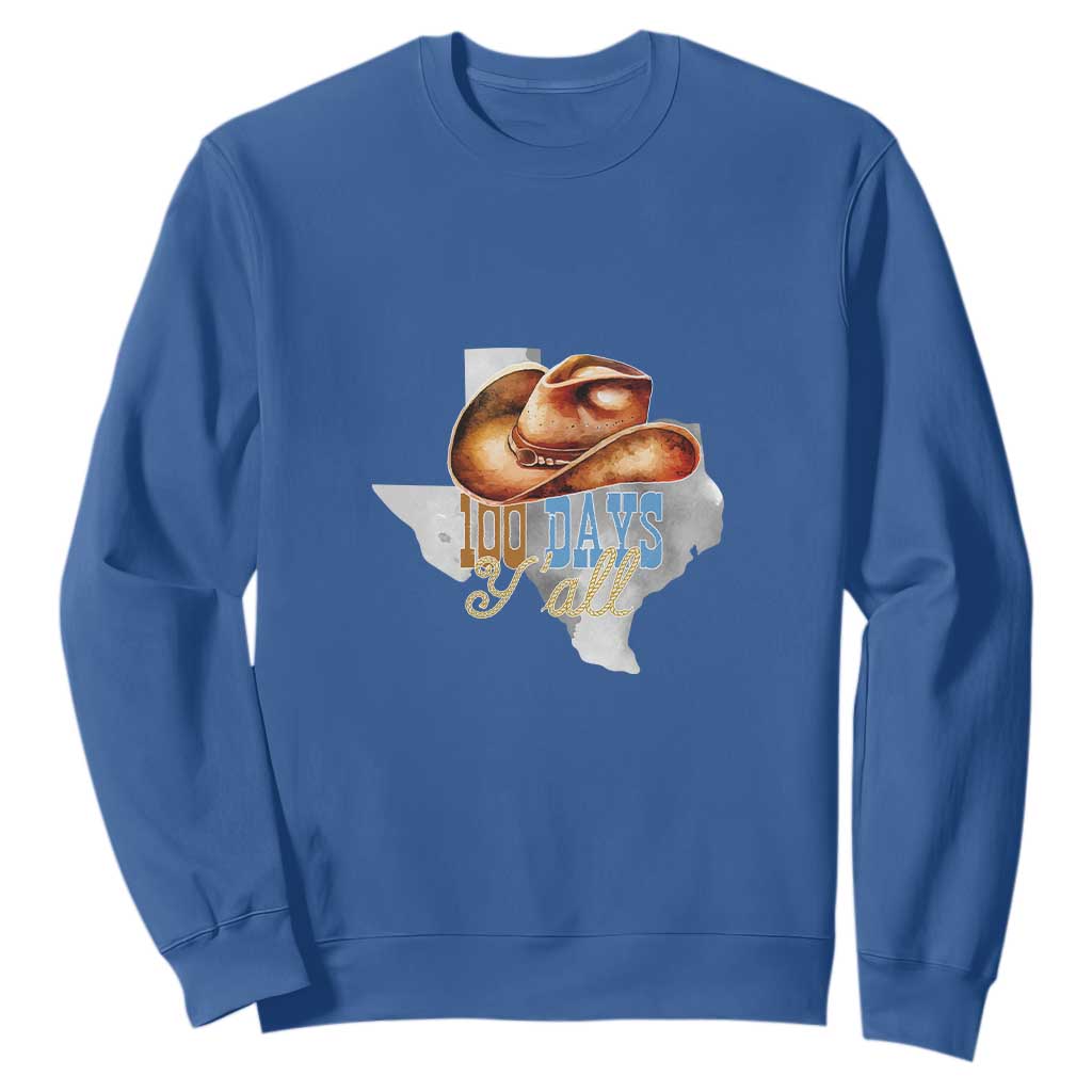 Funny 100th Day Of School Cowboy Sweatshirt 100 Days Y'all TX map TS11 Royal Blue Print Your Wear