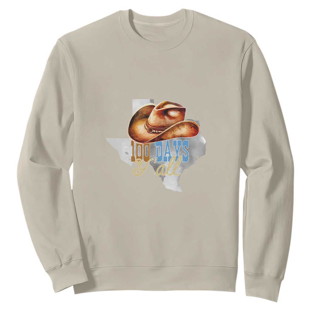 Funny 100th Day Of School Cowboy Sweatshirt 100 Days Y'all TX map TS11 Sand Print Your Wear