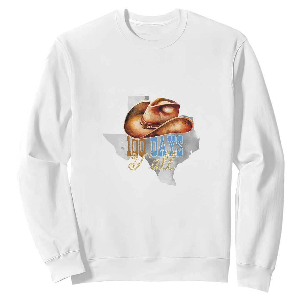 Funny 100th Day Of School Cowboy Sweatshirt 100 Days Y'all TX map TS11 White Print Your Wear