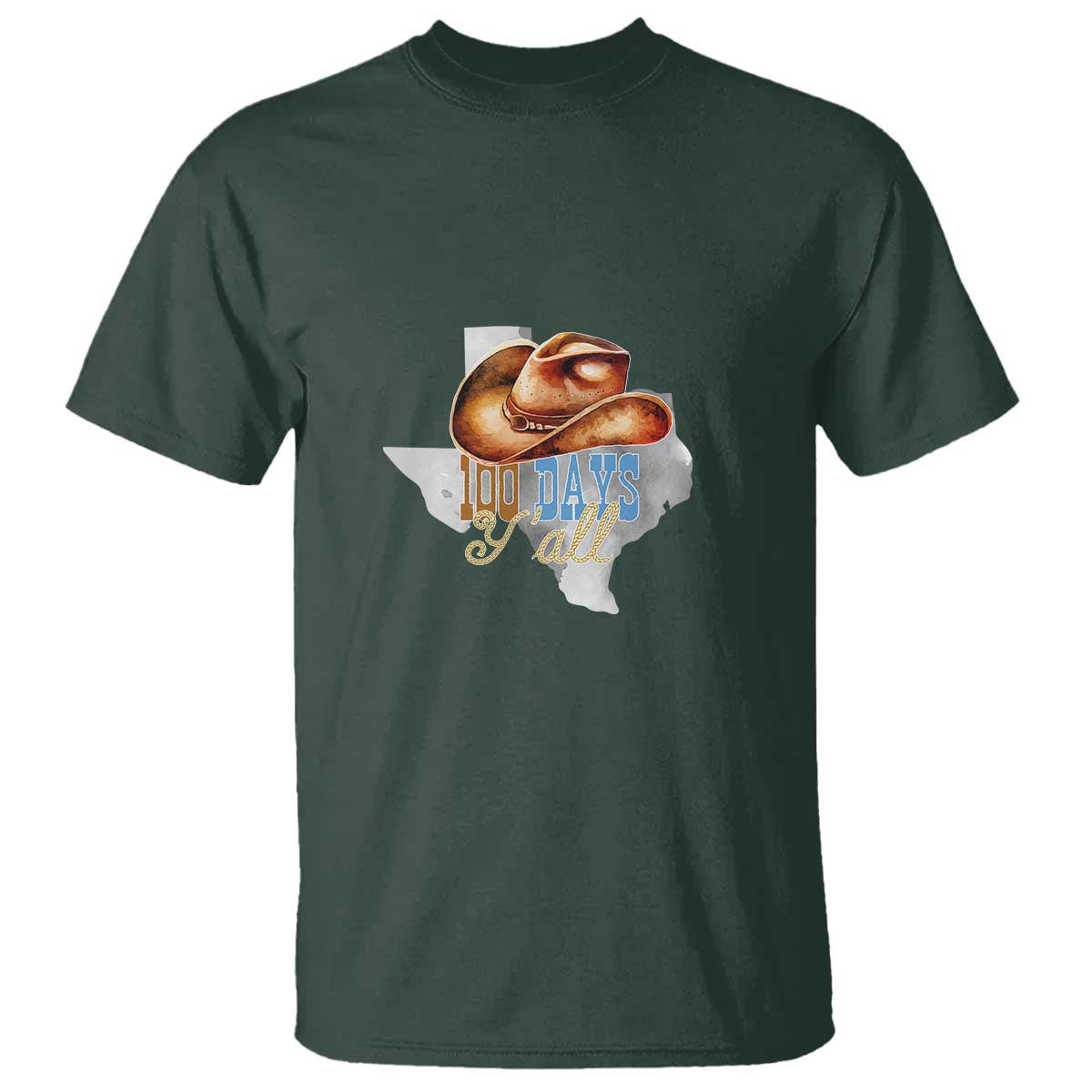 Funny 100th Day Of School Cowboy T Shirt 100 Days Y'all TX map TS11 Dark Forest Green Print Your Wear