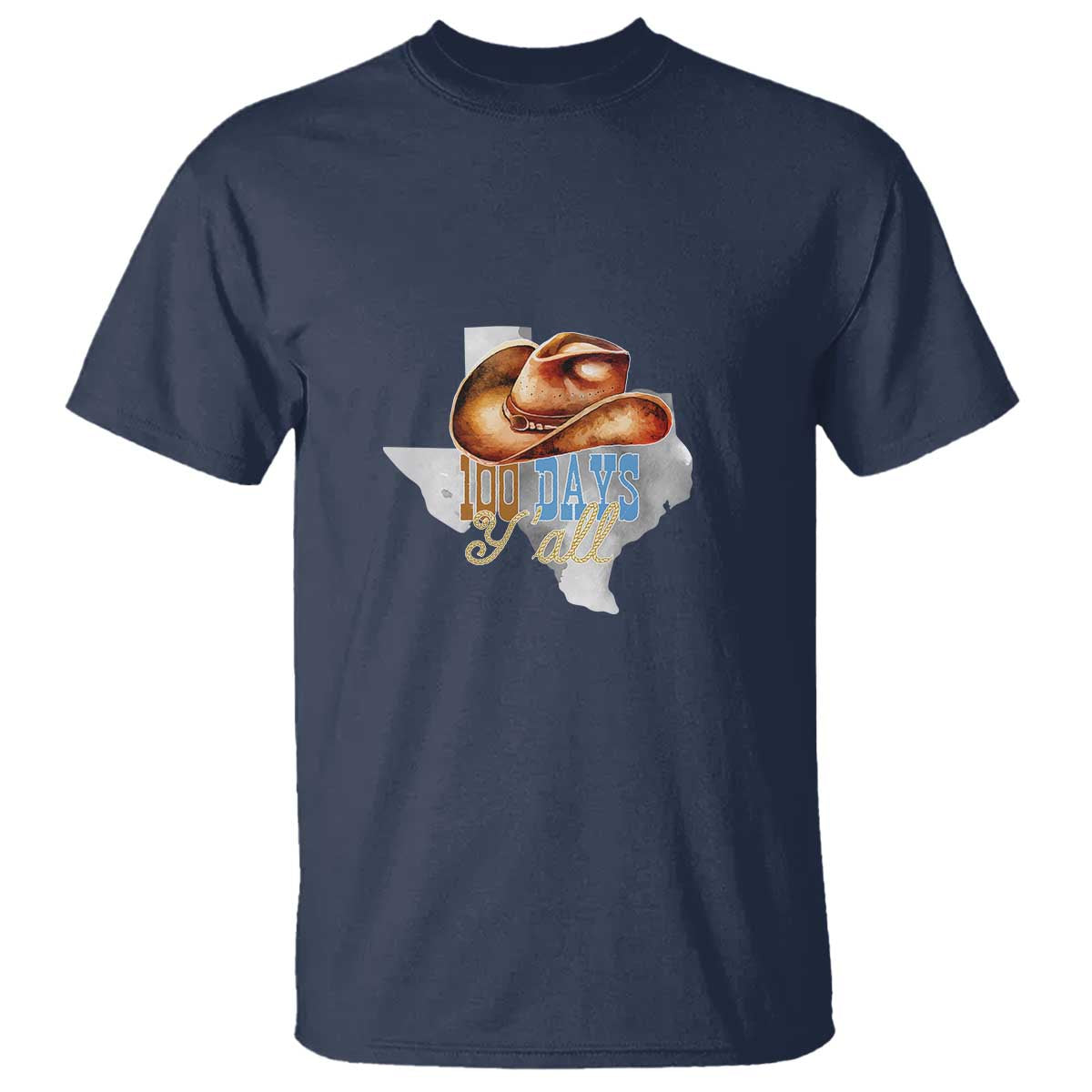 Funny 100th Day Of School Cowboy T Shirt 100 Days Y'all TX map TS11 Navy Print Your Wear