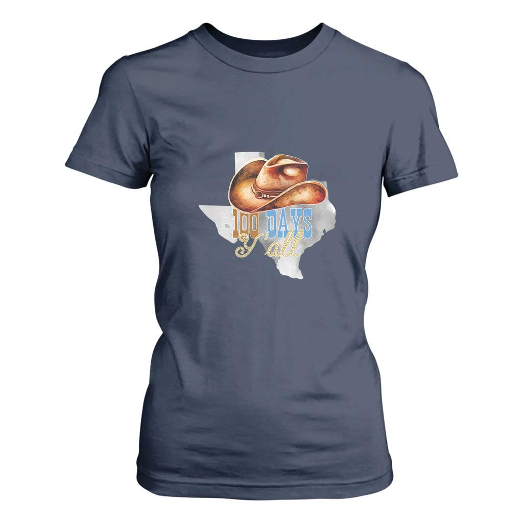 Funny 100th Day Of School Cowboy T Shirt For Women 100 Days Y'all TX map TS11 Navy Print Your Wear