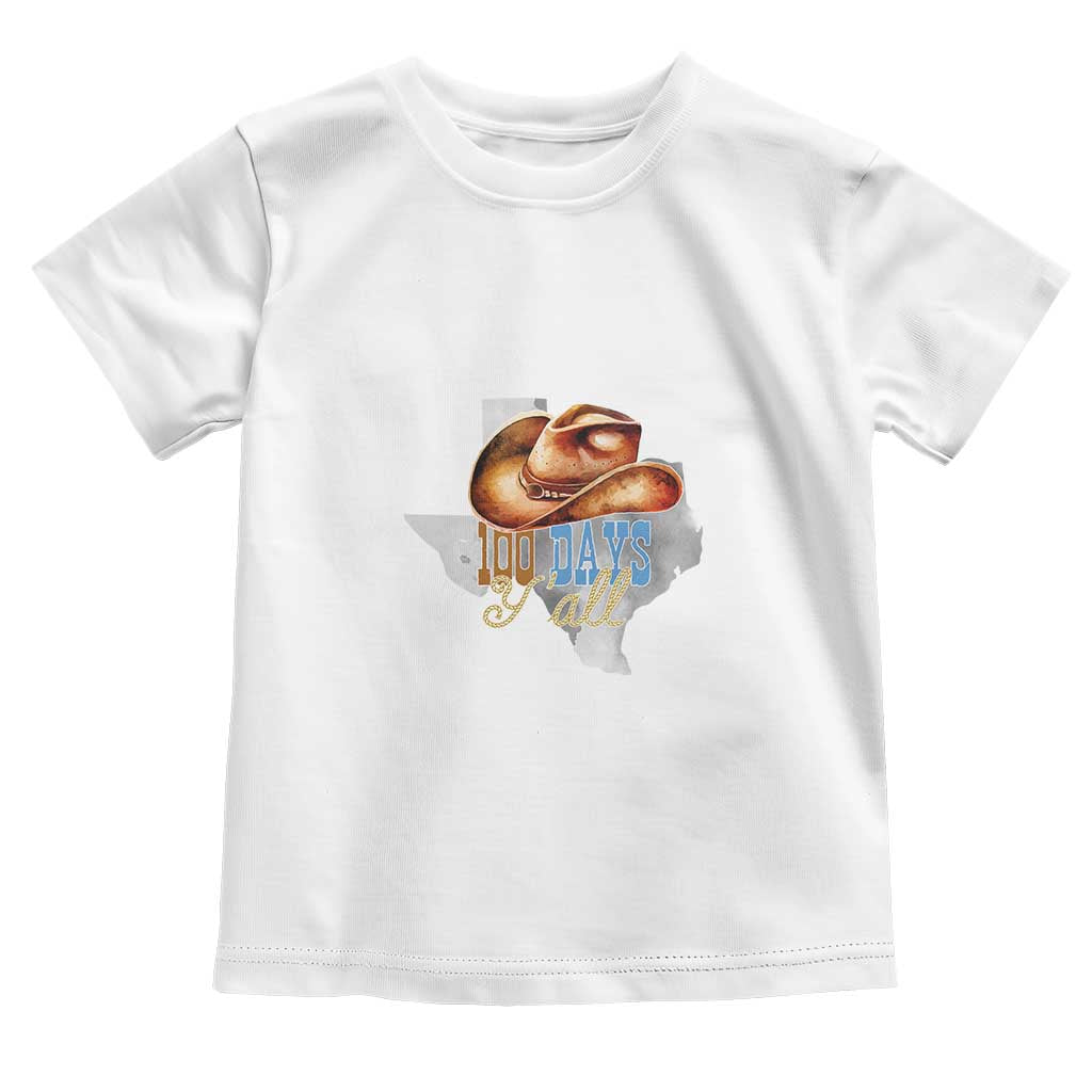 Funny 100th Day Of School Cowboy Toddler T Shirt 100 Days Y'all TX map TS11 White Print Your Wear