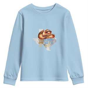 Funny 100th Day Of School Cowboy Youth Sweatshirt 100 Days Y'all TX map TS11 Light Blue Print Your Wear