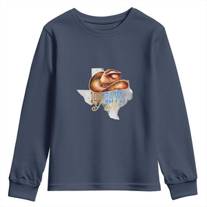 Funny 100th Day Of School Cowboy Youth Sweatshirt 100 Days Y'all TX map TS11 Navy Print Your Wear