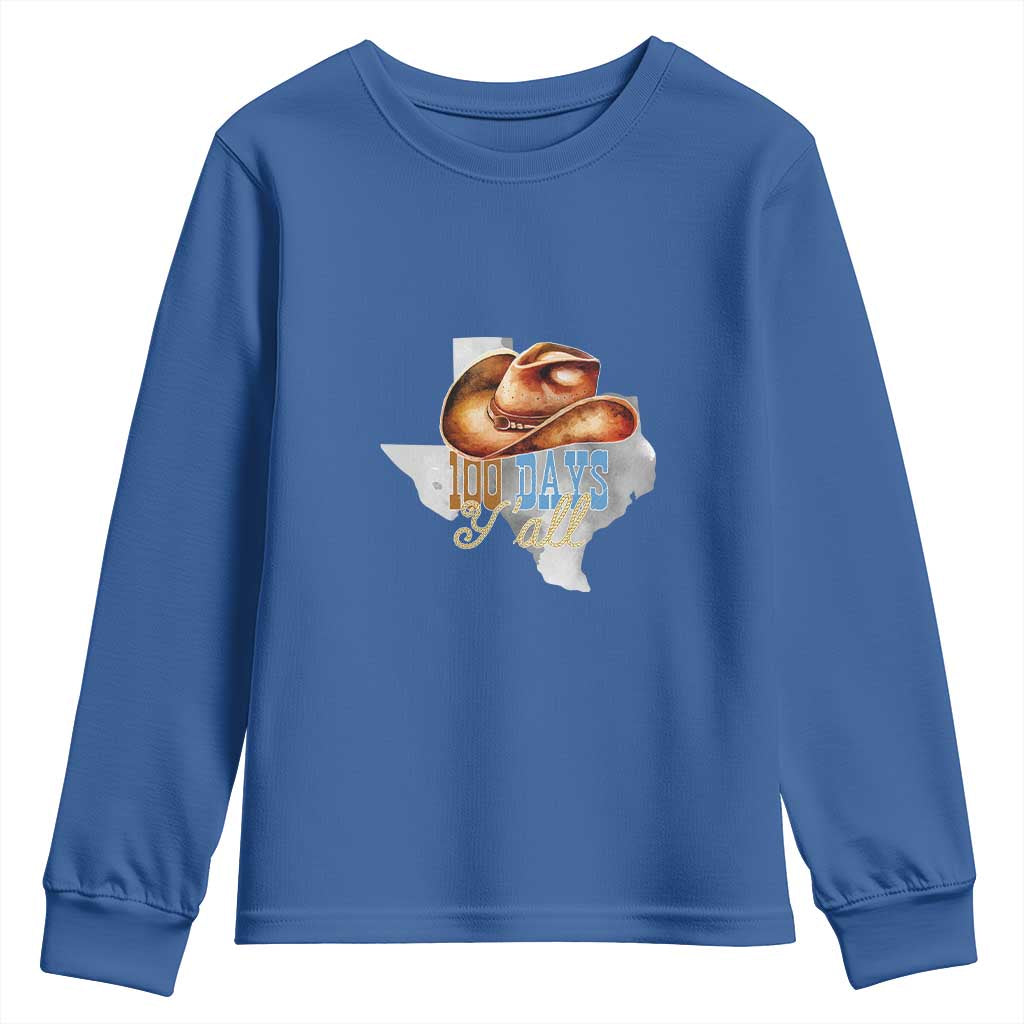 Funny 100th Day Of School Cowboy Youth Sweatshirt 100 Days Y'all TX map TS11 Royal Blue Print Your Wear