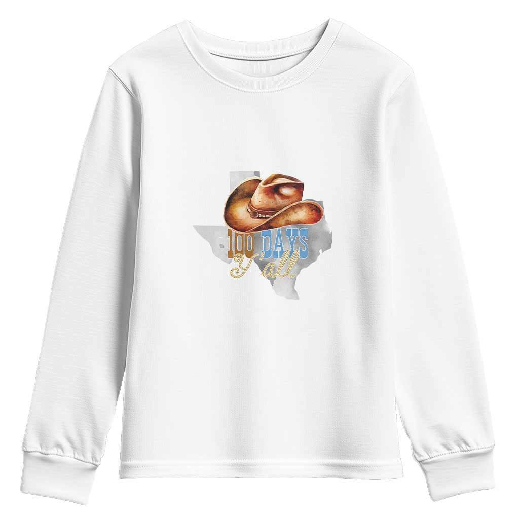 Funny 100th Day Of School Cowboy Youth Sweatshirt 100 Days Y'all TX map TS11 White Print Your Wear