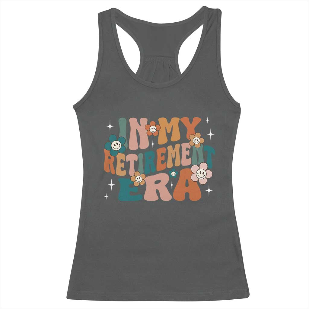 Funny In My Retirement Era Racerback Tank Top Retired 2025 Retro Flower TS11 Dark Heather Print Your Wear