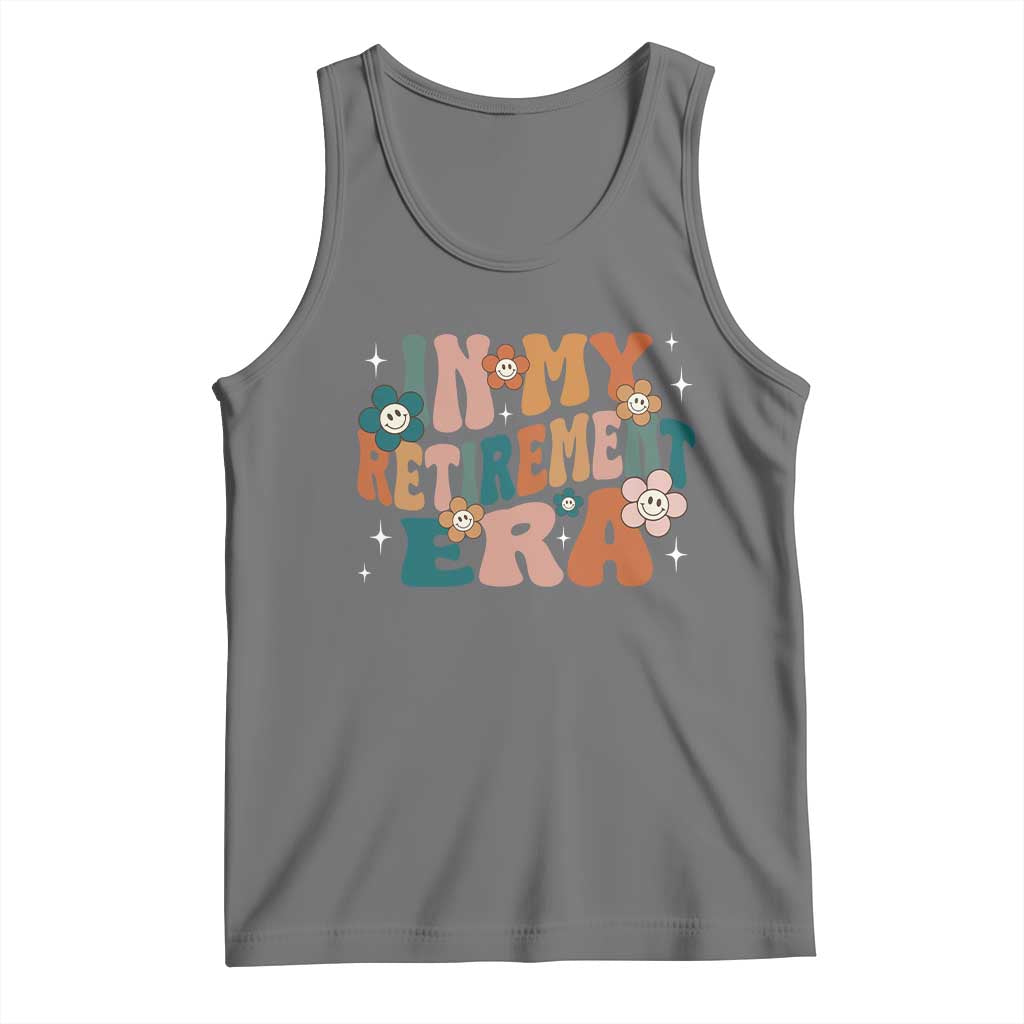 Funny In My Retirement Era Tank Top Retired 2025 Retro Flower TS11 Black Heather Print Your Wear