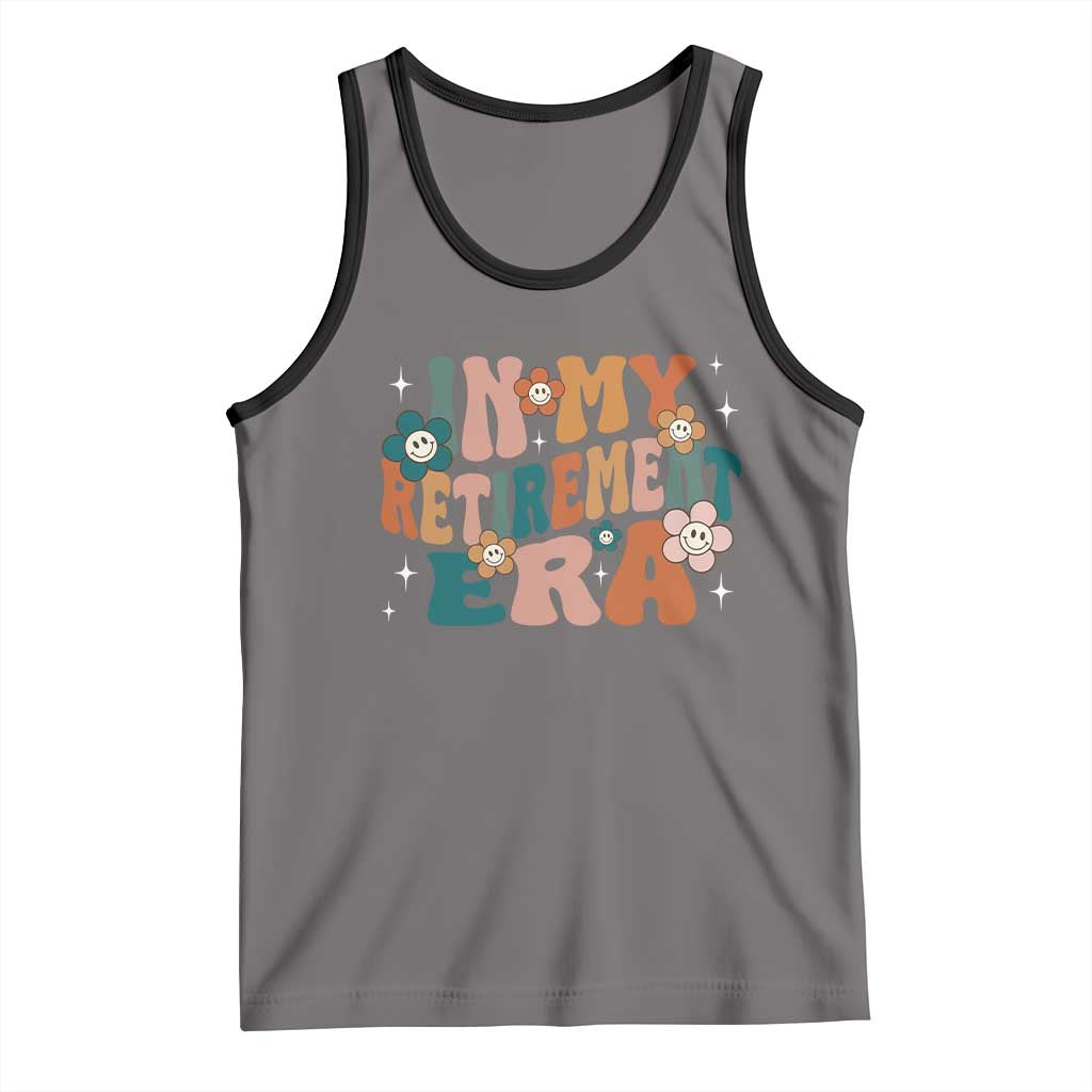 Funny In My Retirement Era Tank Top Retired 2025 Retro Flower TS11 Deep Heather Black Print Your Wear