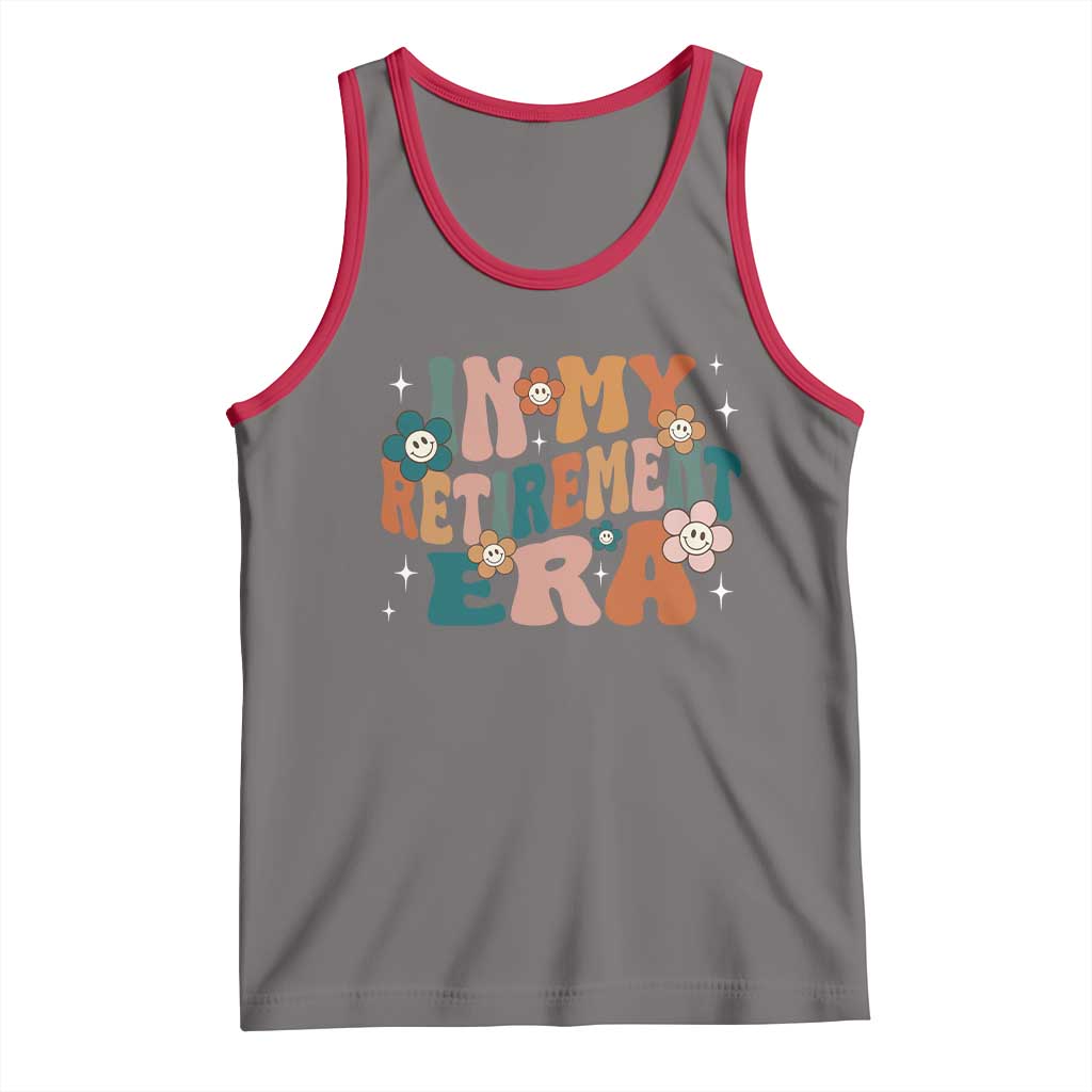 Funny In My Retirement Era Tank Top Retired 2025 Retro Flower TS11 Deep Heather Red Print Your Wear
