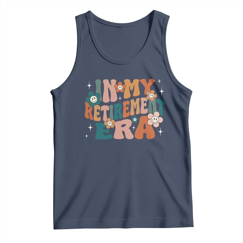 Funny In My Retirement Era Tank Top Retired 2025 Retro Flower TS11 Navy Print Your Wear