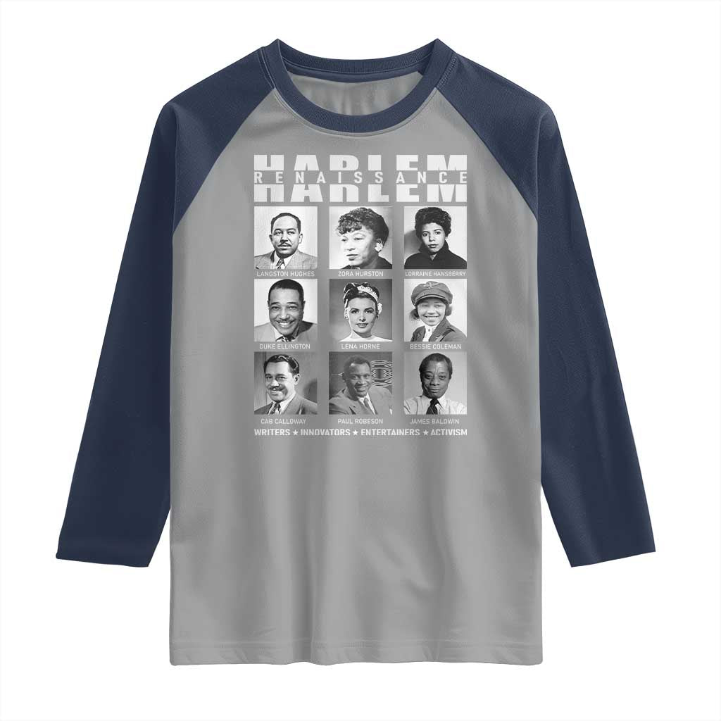 Harlem Renaissance Raglan Shirt Black Writers Innovators Entertainers Activism Black History Month TS11 Sport Gray Navy Print Your Wear