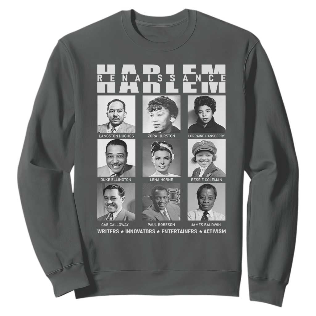 Harlem Renaissance Sweatshirt Black Writers Innovators Entertainers Activism Black History Month TS11 Dark Heather Print Your Wear