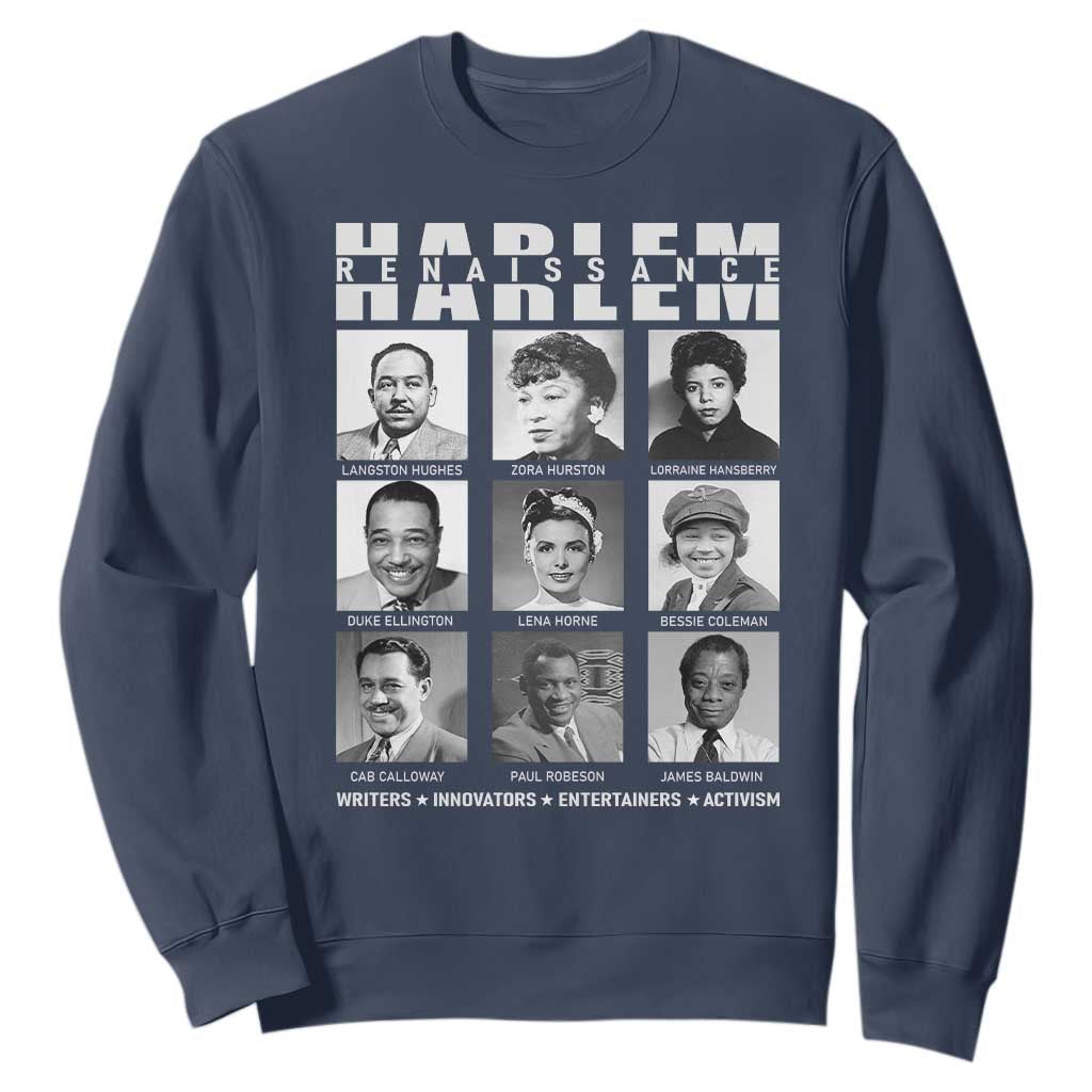 Harlem Renaissance Sweatshirt Black Writers Innovators Entertainers Activism Black History Month TS11 Navy Print Your Wear