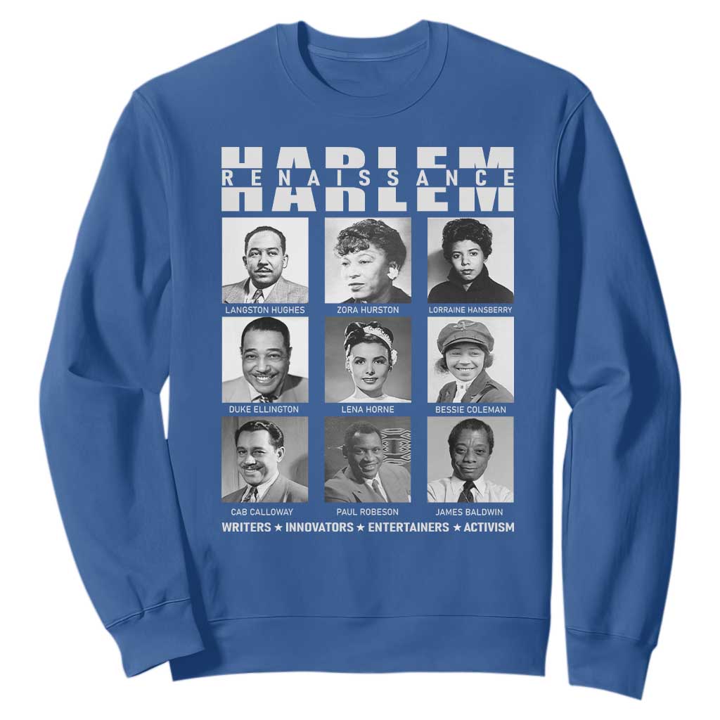Harlem Renaissance Sweatshirt Black Writers Innovators Entertainers Activism Black History Month TS11 Royal Blue Print Your Wear