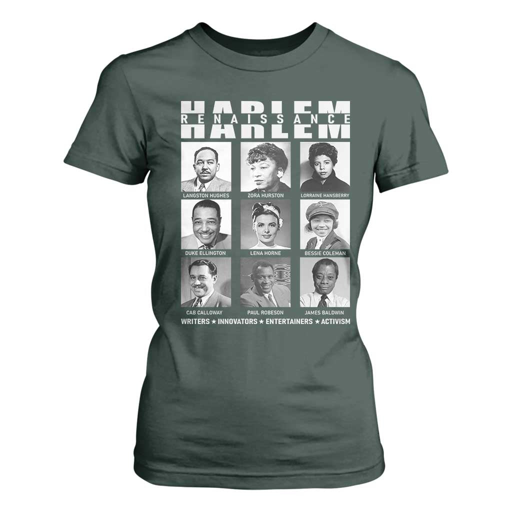 Harlem Renaissance T Shirt For Women Black Writers Innovators Entertainers Activism Black History Month TS11 Dark Forest Green Print Your Wear