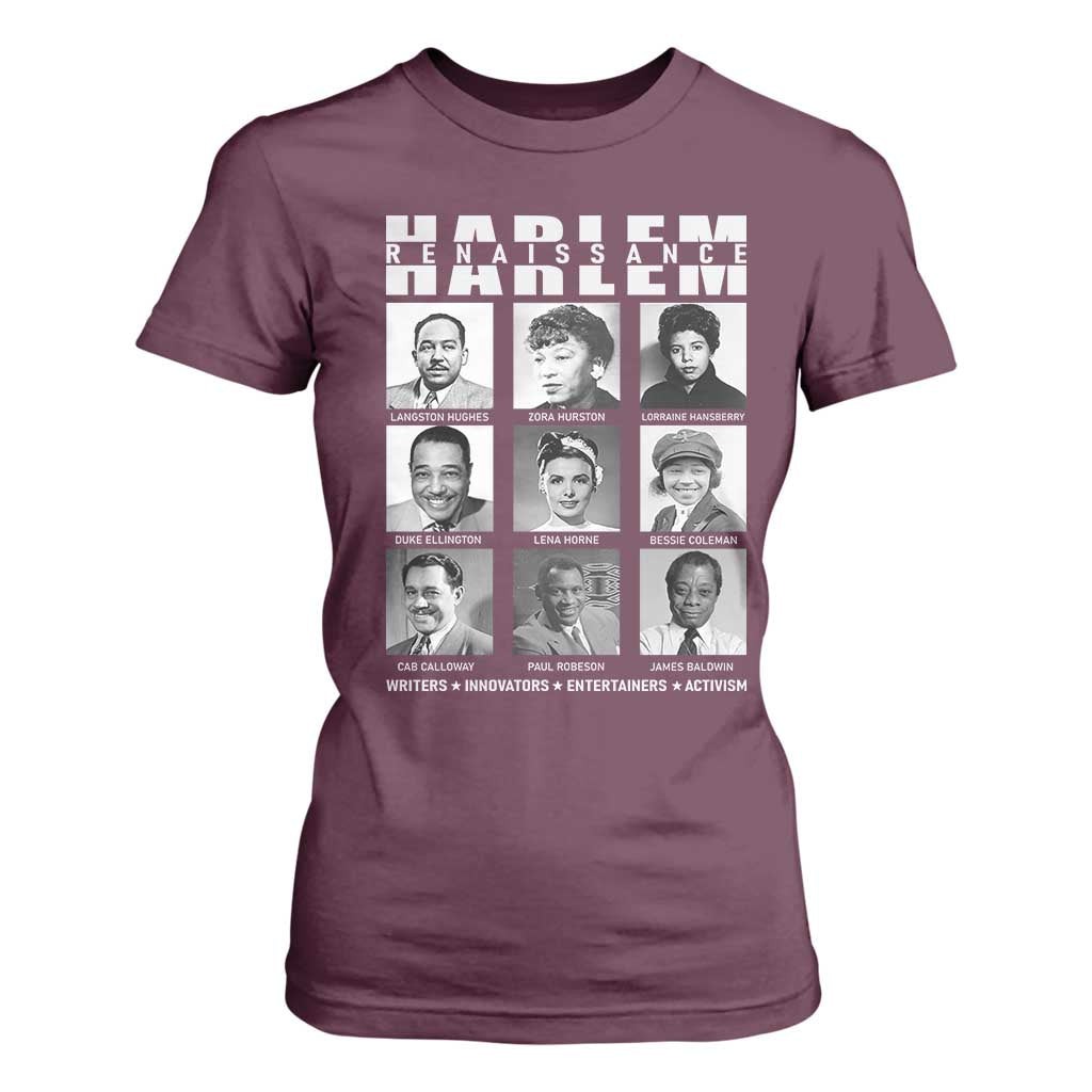 Harlem Renaissance T Shirt For Women Black Writers Innovators Entertainers Activism Black History Month TS11 Maroon Print Your Wear