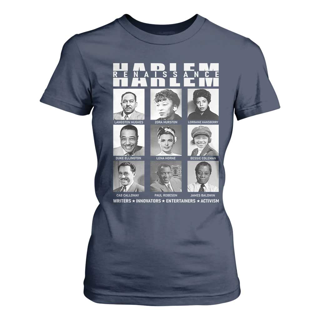 Harlem Renaissance T Shirt For Women Black Writers Innovators Entertainers Activism Black History Month TS11 Navy Print Your Wear