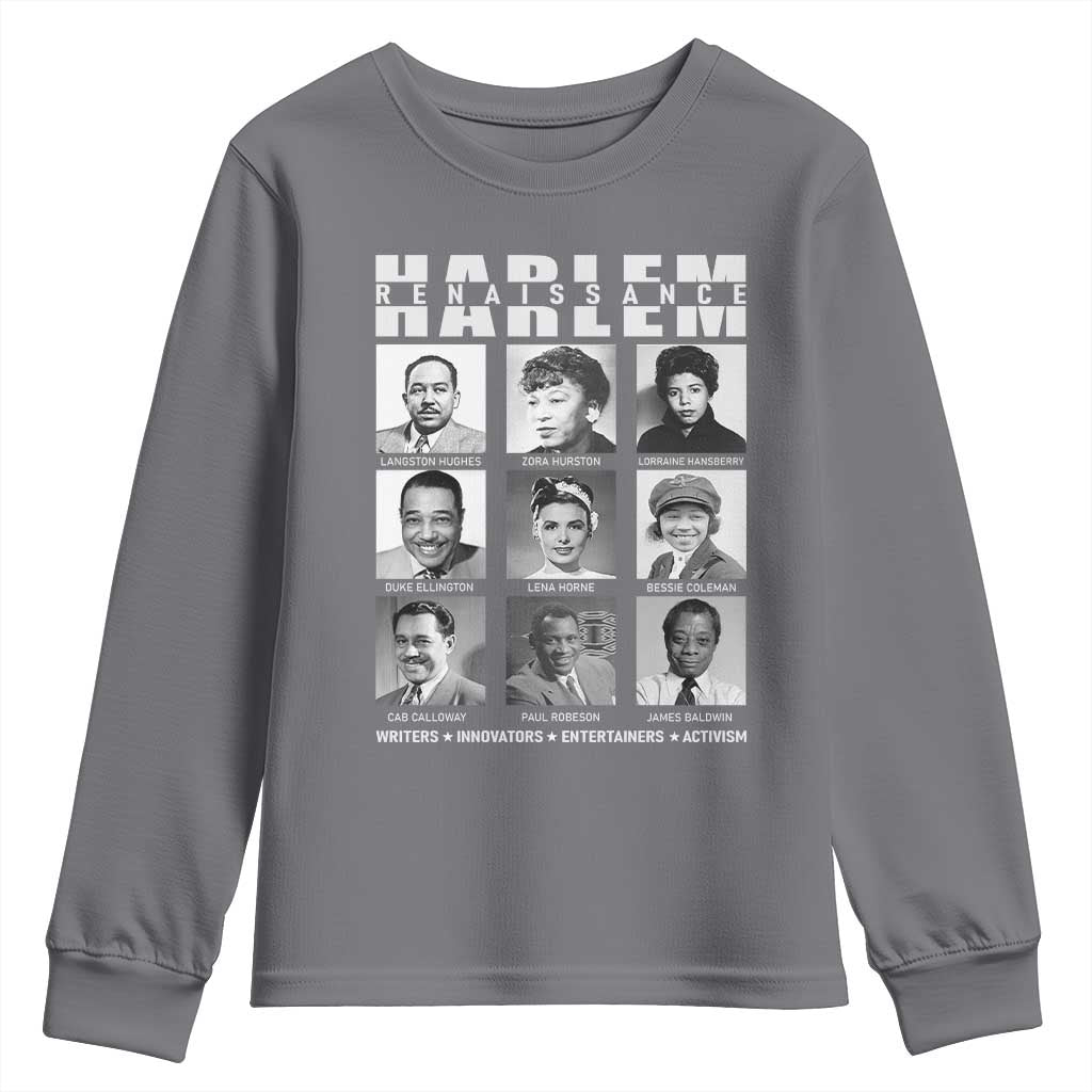 Harlem Renaissance Youth Sweatshirt Black Writers Innovators Entertainers Activism Black History Month TS11 Charcoal Print Your Wear