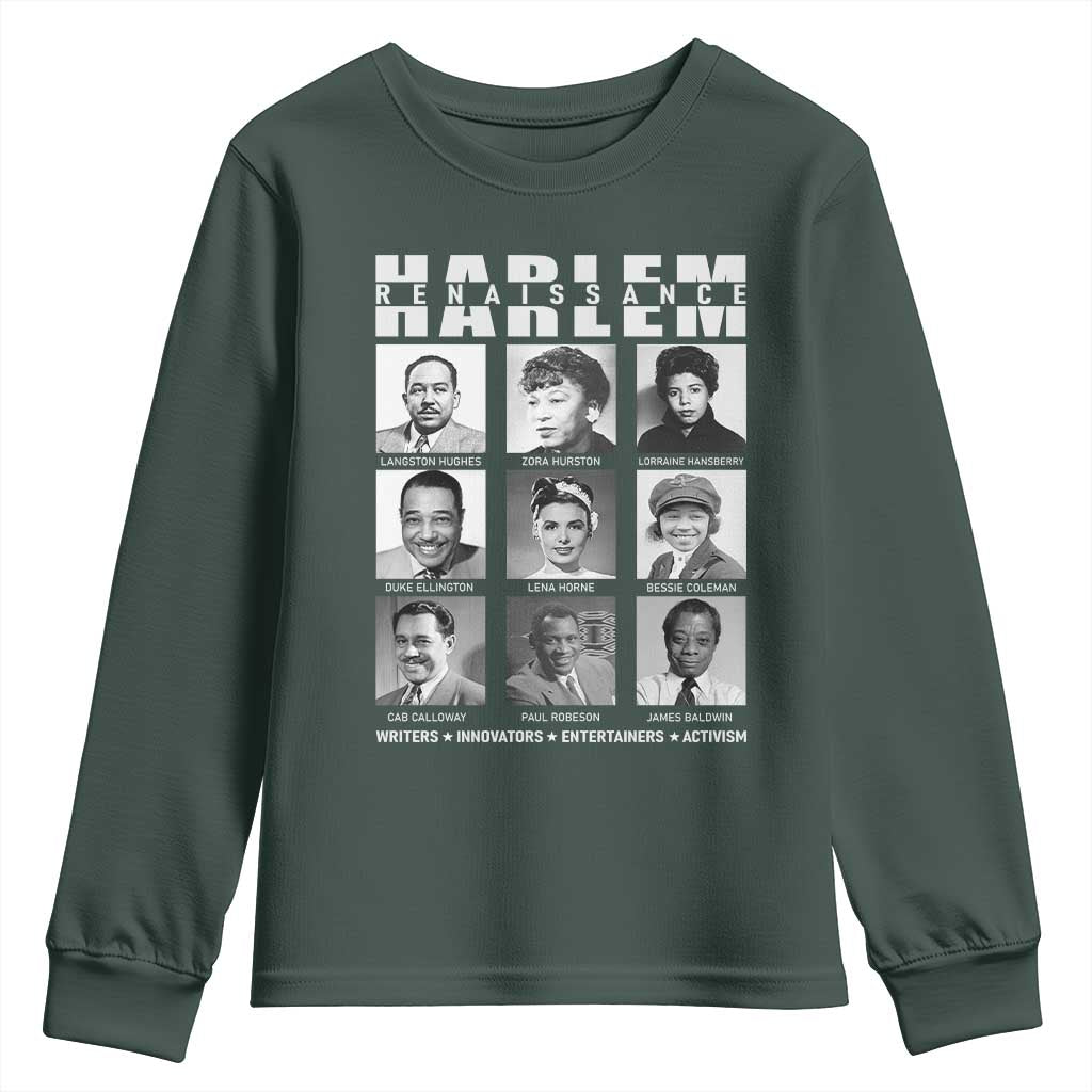 Harlem Renaissance Youth Sweatshirt Black Writers Innovators Entertainers Activism Black History Month TS11 Dark Forest Green Print Your Wear