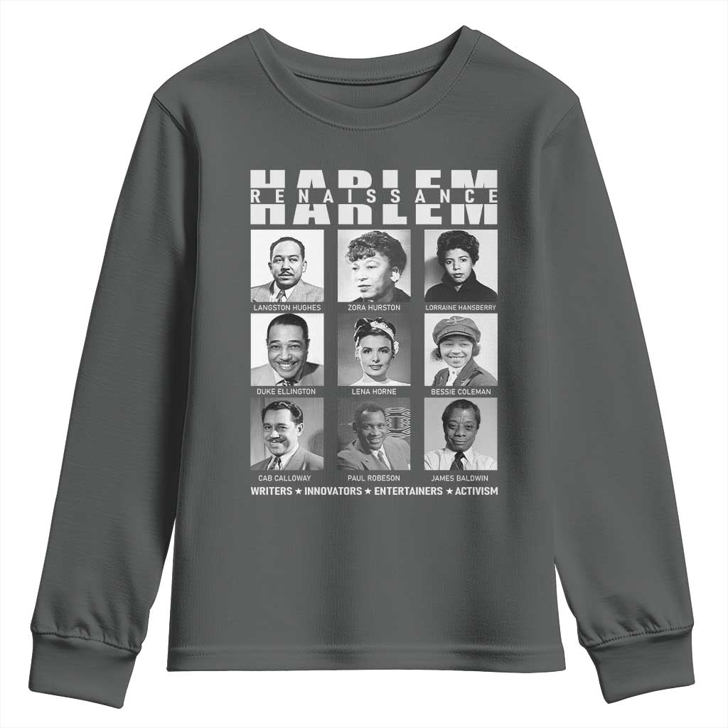 Harlem Renaissance Youth Sweatshirt Black Writers Innovators Entertainers Activism Black History Month TS11 Dark Heather Print Your Wear