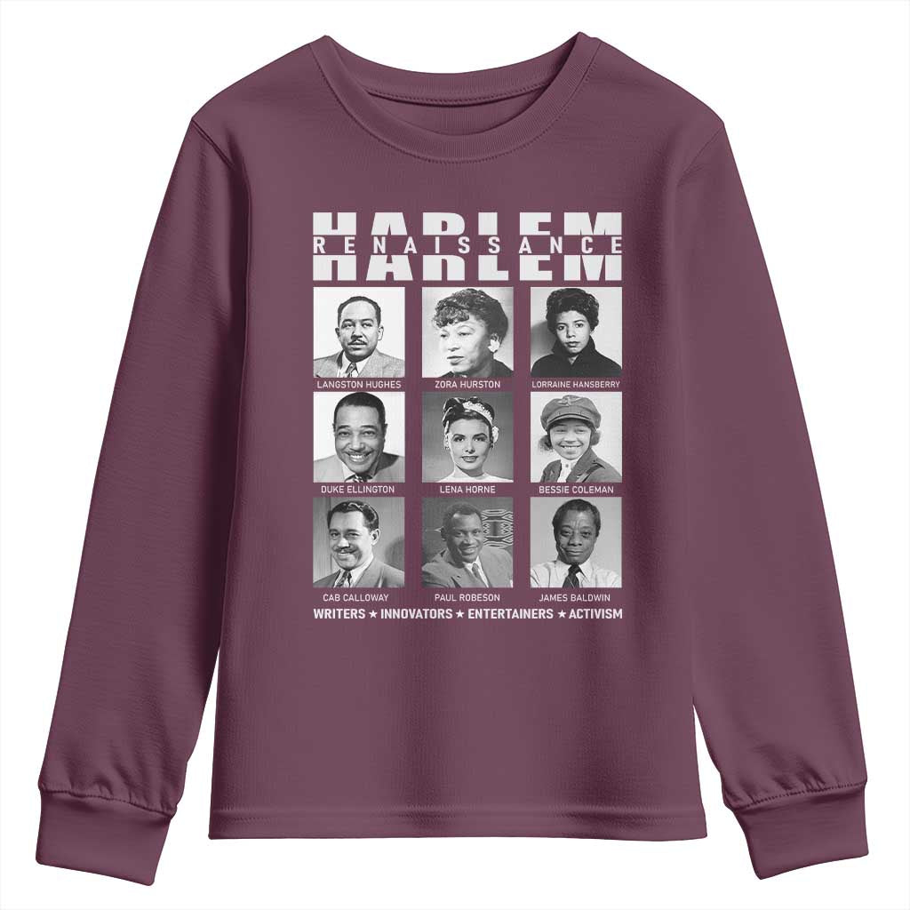 Harlem Renaissance Youth Sweatshirt Black Writers Innovators Entertainers Activism Black History Month TS11 Maroon Print Your Wear