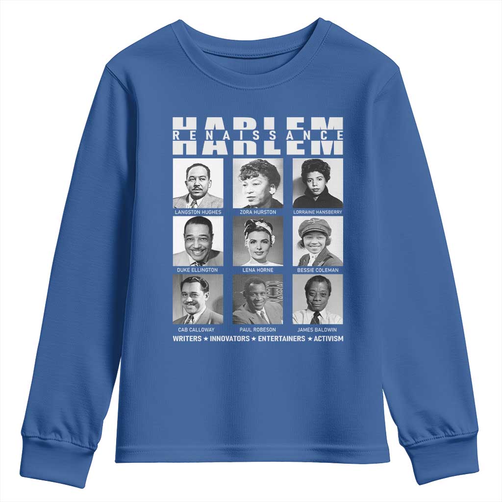 Harlem Renaissance Youth Sweatshirt Black Writers Innovators Entertainers Activism Black History Month TS11 Royal Blue Print Your Wear