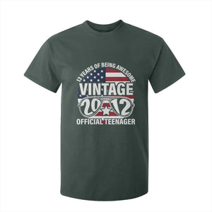 Funny 13th Birthday T Shirt For Kid Vintage 2012 Official Teenager 13 Years Of Being Awesome USA Flag Sunglasses TS11 Dark Forest Green Print Your Wear