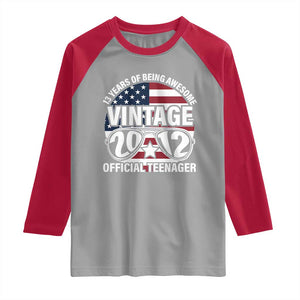 Funny 13th Birthday Raglan Shirt Vintage 2012 Official Teenager 13 Years Of Being Awesome USA Flag Sunglasses TS11 Sport Gray Red Print Your Wear