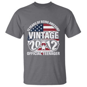 Funny 13th Birthday T Shirt Vintage 2012 Official Teenager 13 Years Of Being Awesome USA Flag Sunglasses TS11 Charcoal Print Your Wear
