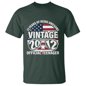 Funny 13th Birthday T Shirt Vintage 2012 Official Teenager 13 Years Of Being Awesome USA Flag Sunglasses TS11 Dark Forest Green Print Your Wear