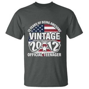 Funny 13th Birthday T Shirt Vintage 2012 Official Teenager 13 Years Of Being Awesome USA Flag Sunglasses TS11 Dark Heather Print Your Wear