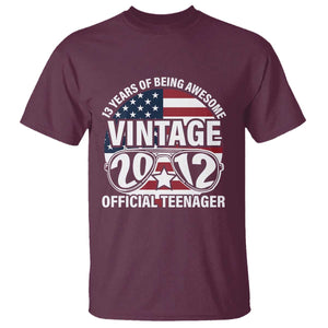 Funny 13th Birthday T Shirt Vintage 2012 Official Teenager 13 Years Of Being Awesome USA Flag Sunglasses TS11 Maroon Print Your Wear