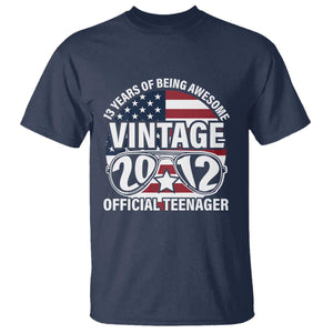 Funny 13th Birthday T Shirt Vintage 2012 Official Teenager 13 Years Of Being Awesome USA Flag Sunglasses TS11 Navy Print Your Wear