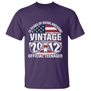 Funny 13th Birthday T Shirt Vintage 2012 Official Teenager 13 Years Of Being Awesome USA Flag Sunglasses TS11 Purple Print Your Wear