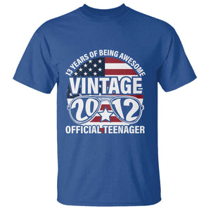 Funny 13th Birthday T Shirt Vintage 2012 Official Teenager 13 Years Of Being Awesome USA Flag Sunglasses TS11 Royal Blue Print Your Wear