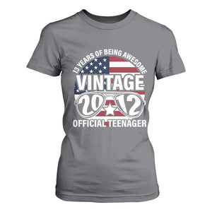 Funny 13th Birthday T Shirt For Women Vintage 2012 Official Teenager 13 Years Of Being Awesome USA Flag Sunglasses TS11 Charcoal Print Your Wear