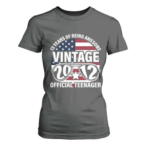 Funny 13th Birthday T Shirt For Women Vintage 2012 Official Teenager 13 Years Of Being Awesome USA Flag Sunglasses TS11 Dark Heather Print Your Wear