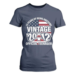 Funny 13th Birthday T Shirt For Women Vintage 2012 Official Teenager 13 Years Of Being Awesome USA Flag Sunglasses TS11 Navy Print Your Wear