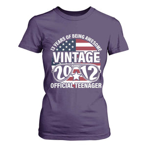 Funny 13th Birthday T Shirt For Women Vintage 2012 Official Teenager 13 Years Of Being Awesome USA Flag Sunglasses TS11 Purple Print Your Wear