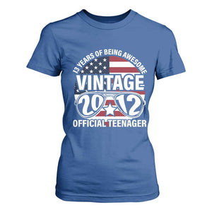 Funny 13th Birthday T Shirt For Women Vintage 2012 Official Teenager 13 Years Of Being Awesome USA Flag Sunglasses TS11 Royal Blue Print Your Wear