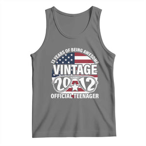 Funny 13th Birthday Tank Top Vintage 2012 Official Teenager 13 Years Of Being Awesome USA Flag Sunglasses TS11 Black Heather Print Your Wear