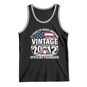 Funny 13th Birthday Tank Top Vintage 2012 Official Teenager 13 Years Of Being Awesome USA Flag Sunglasses TS11 Black Athletic Heather Print Your Wear