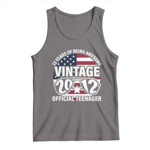 Funny 13th Birthday Tank Top Vintage 2012 Official Teenager 13 Years Of Being Awesome USA Flag Sunglasses TS11 Deep Heather Print Your Wear