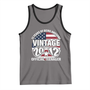 Funny 13th Birthday Tank Top Vintage 2012 Official Teenager 13 Years Of Being Awesome USA Flag Sunglasses TS11 Deep Heather Black Print Your Wear