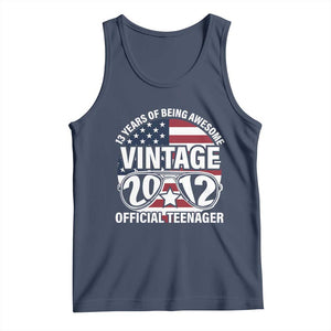 Funny 13th Birthday Tank Top Vintage 2012 Official Teenager 13 Years Of Being Awesome USA Flag Sunglasses TS11 Navy Print Your Wear